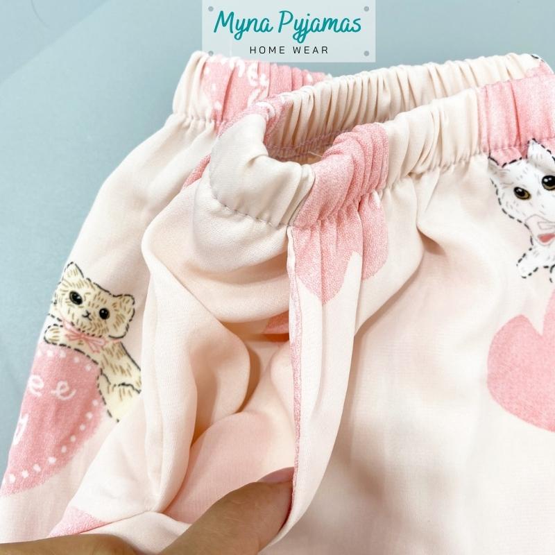 Bộ pijama lụa mặc nhà tay ngắn quần dài, chất lụa cao cấp mềm, mịn mát, không nhăn - MYNA PYJAMAS