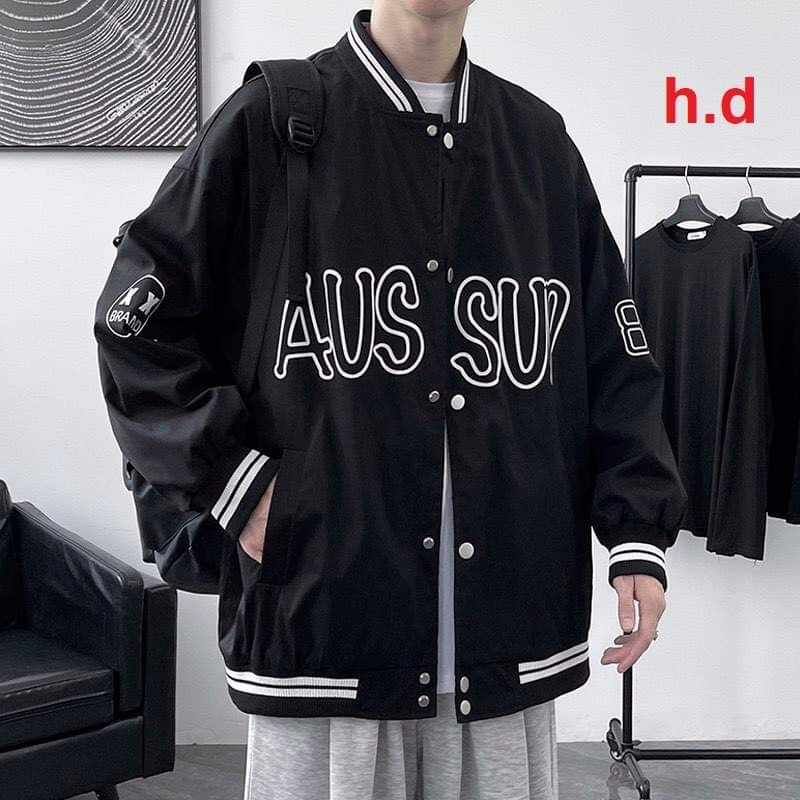 Áo Khoác Bomber Su PuP cúc bấm nam nữJacket Unisex Chất nỉ vs gió Form &lt;55kgÁo Bóng Chày Phong cách Thể thao