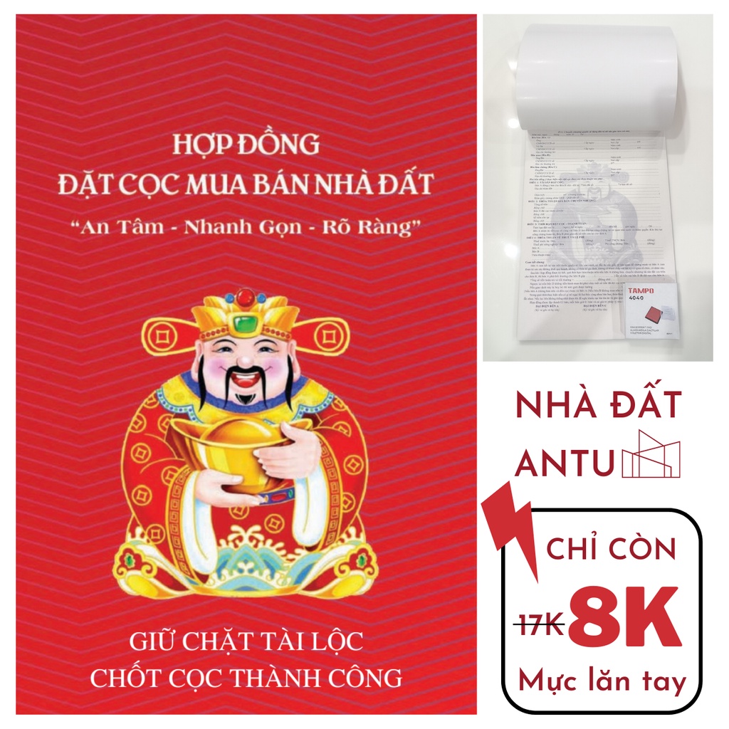 Sổ cọc đất và mực lăn tay - Hợp đồng đặt cọc nhà đất và hộp mực lăn tay CB001 - Nhà Đất Antu