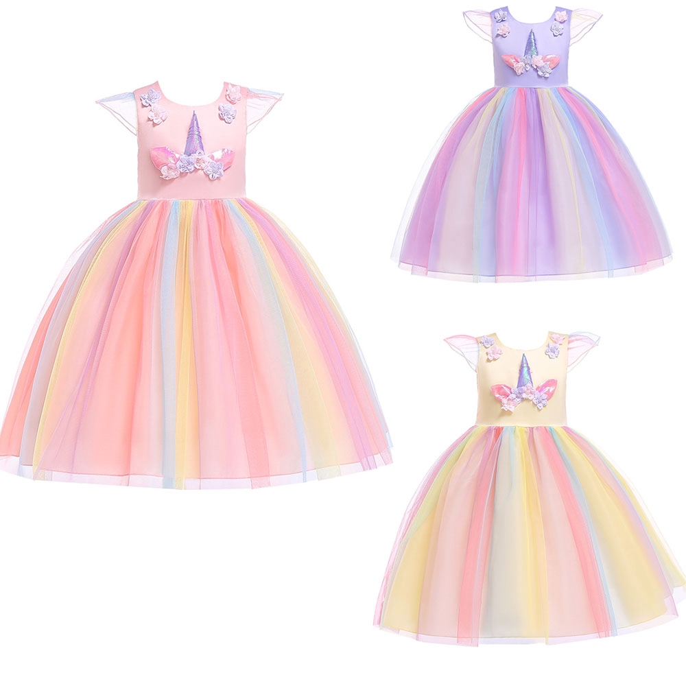 3-9y Unicorn Party Princess Dress Long Maxi Dresses Kids Baju Dance Skirt Clothing Birthday Gift Girls