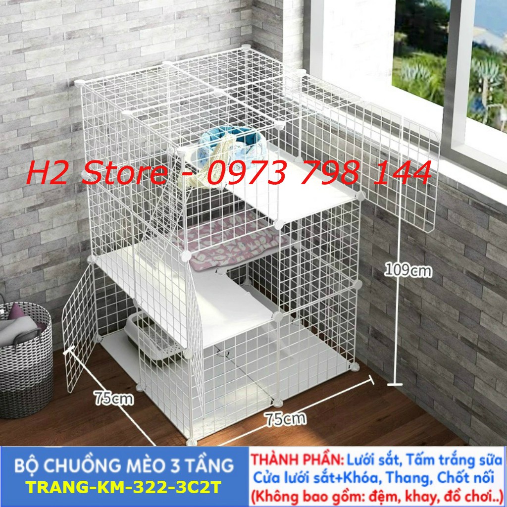 Chuồng mèo 2 tầng, 3, 4 tầng giá rẻ đẹp lắp ghép đa năng đơn giản với lưới sắt sơn tĩnh điện nuôi thú cưng, thỏ, bọ