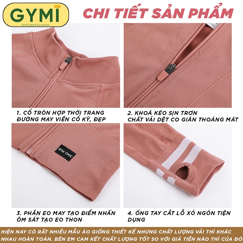 Áo khoác tập gym yoga nữ GYMI AK06 dáng croptop thể thao chất vải dệt cao cấp co giãn 4 chiều chống nắng