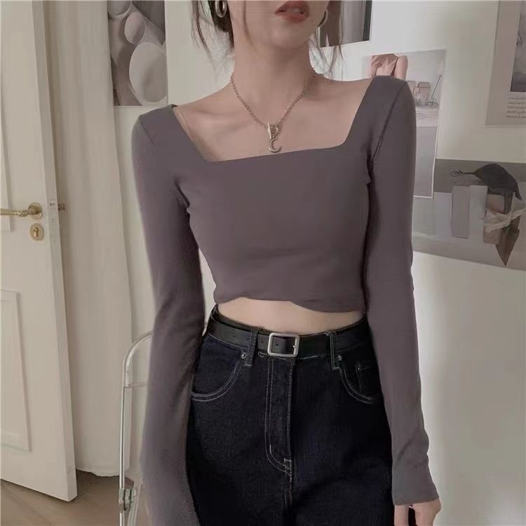 Áothun lửng tay dài cổ vuông eo cao sành điệu cho nữ