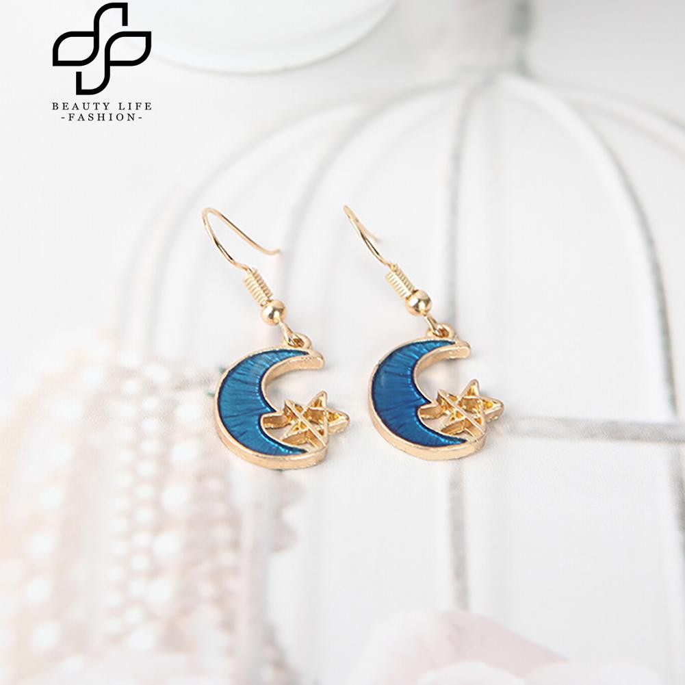 Khuyên tai dáng dài mặt hình trăng sao xinh xắn dành cho nữ