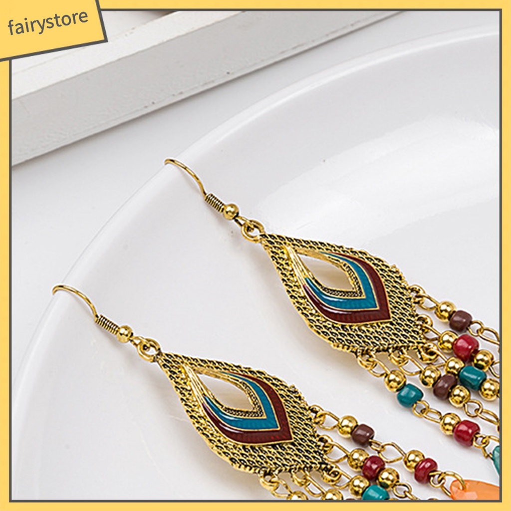 1 Đôi Bông Tai Dáng Dài Xỏ Hạt Phong Cách Trung Hoa Cổ Điển