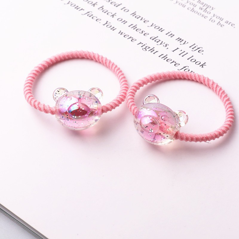 Set 2 Dây Cột Tóc Co Giãn Hình Gấu Hoạt Hình Dễ Thương Cho Bé Gái