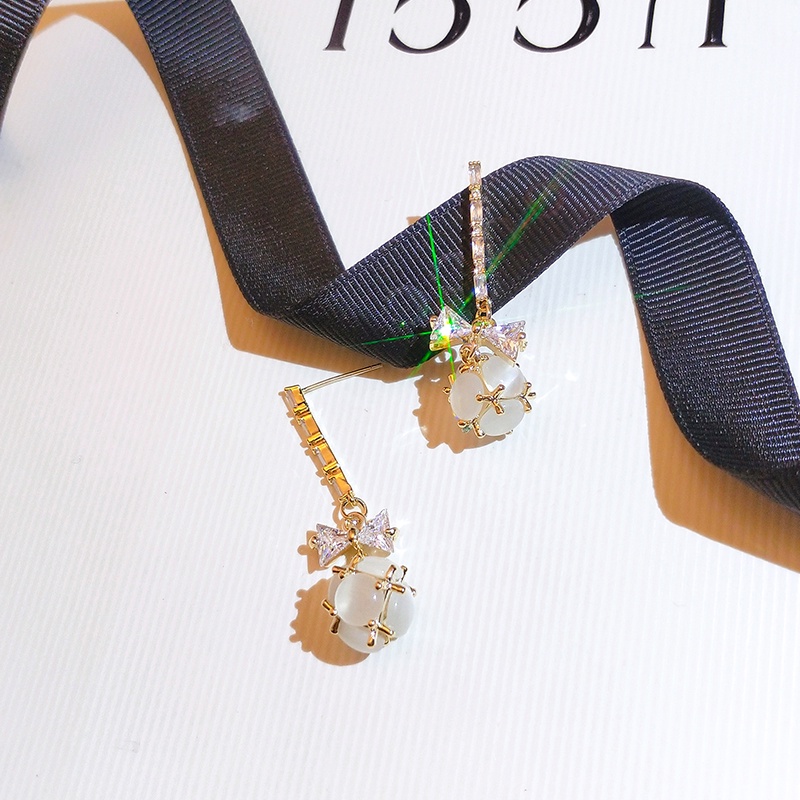 [Jiudolan] Khuyên Tai Mặt Nơ Đính Đá Opal Dễ Thương Cho Nữ