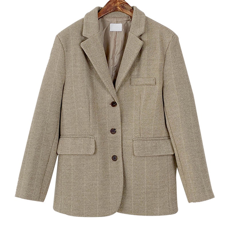 [Spot] Áo Khoác Len Dáng Rộng Họa Tiết Xương Cá Phong Cách Đường Phố Hàn Quốc ins Cho Nữ