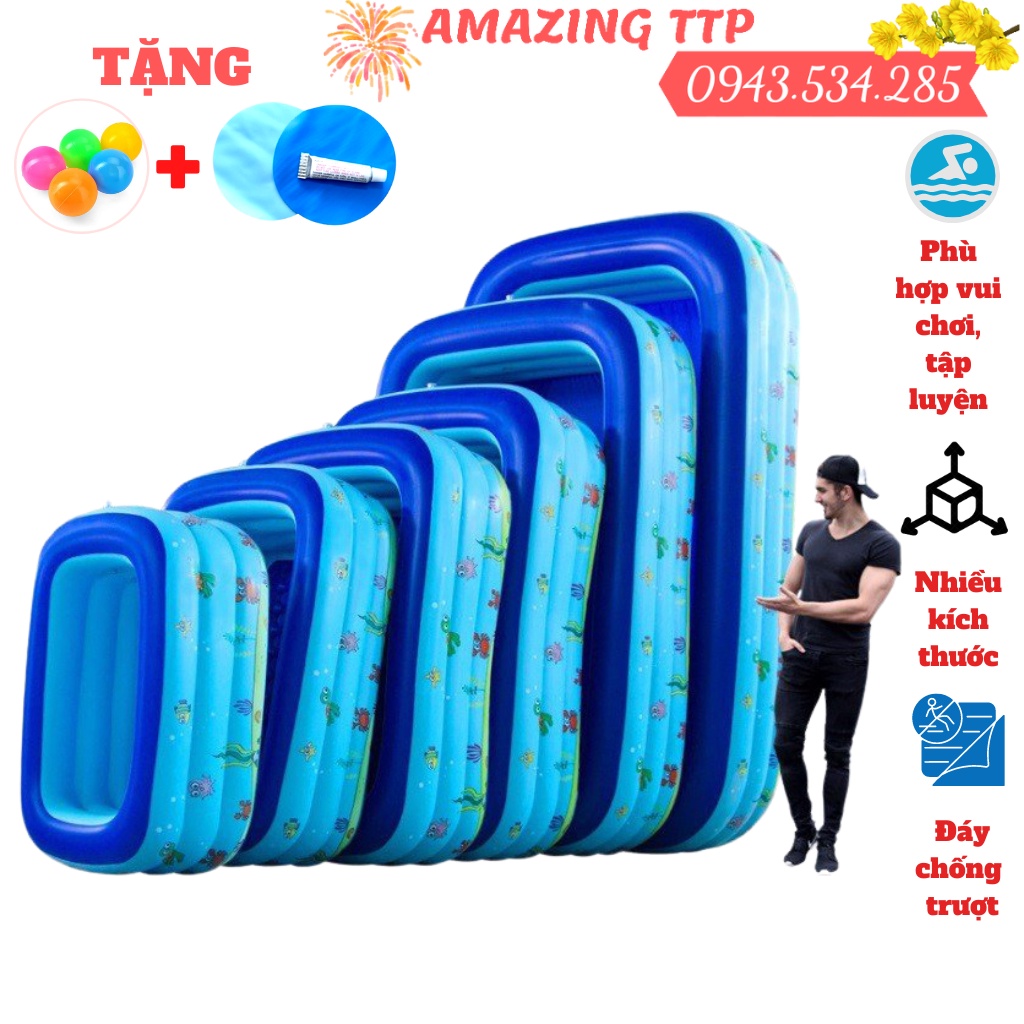 Bể phao bơi,Bể bơi phao trong nhà, hình chữ nhật nhiều kích thước 1M2, 1M3, 1M5, 1M8, 2M1