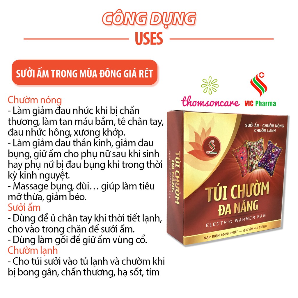 Túi chườm điện VicPharma kích thước 25x18 chườm chân tay mùa lạnh, giảm đau bụng kinh giữ nhiệt ấm đa năng an toàn