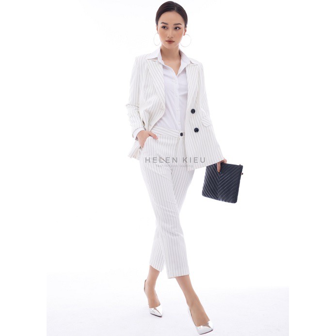 BỘ ÁO VEST BLAZER KẺ DỌC TRẮNG THIẾT KẾ MỚI NHẤT -THƯƠNG HIỆU THỜI TRANG THIẾT KẾ HELEN KIỀU LUXURY