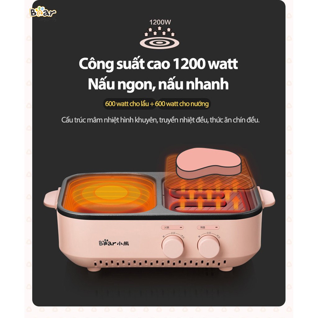 [Mã SKAMSALE03 giảm 10% đơn 200k] Bếp lẩu nướng, bếp điện đa năng BEAR DKL-C12D1- BH 12 Tháng dung tích 2 lit.