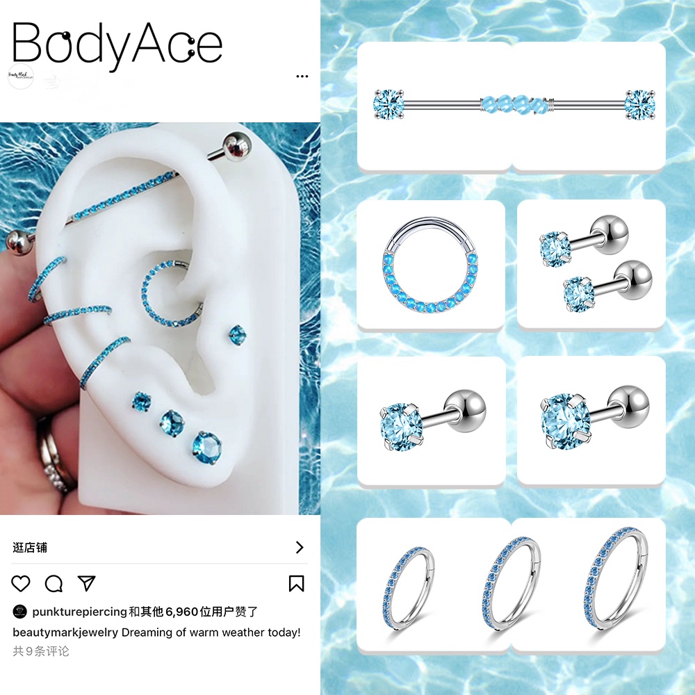 1 Khuyên Xỏ Cơ Thể 3 / 4 / 5mm Bằng Thép Không Gỉ Đính Đá Nhiều Màu Sắc