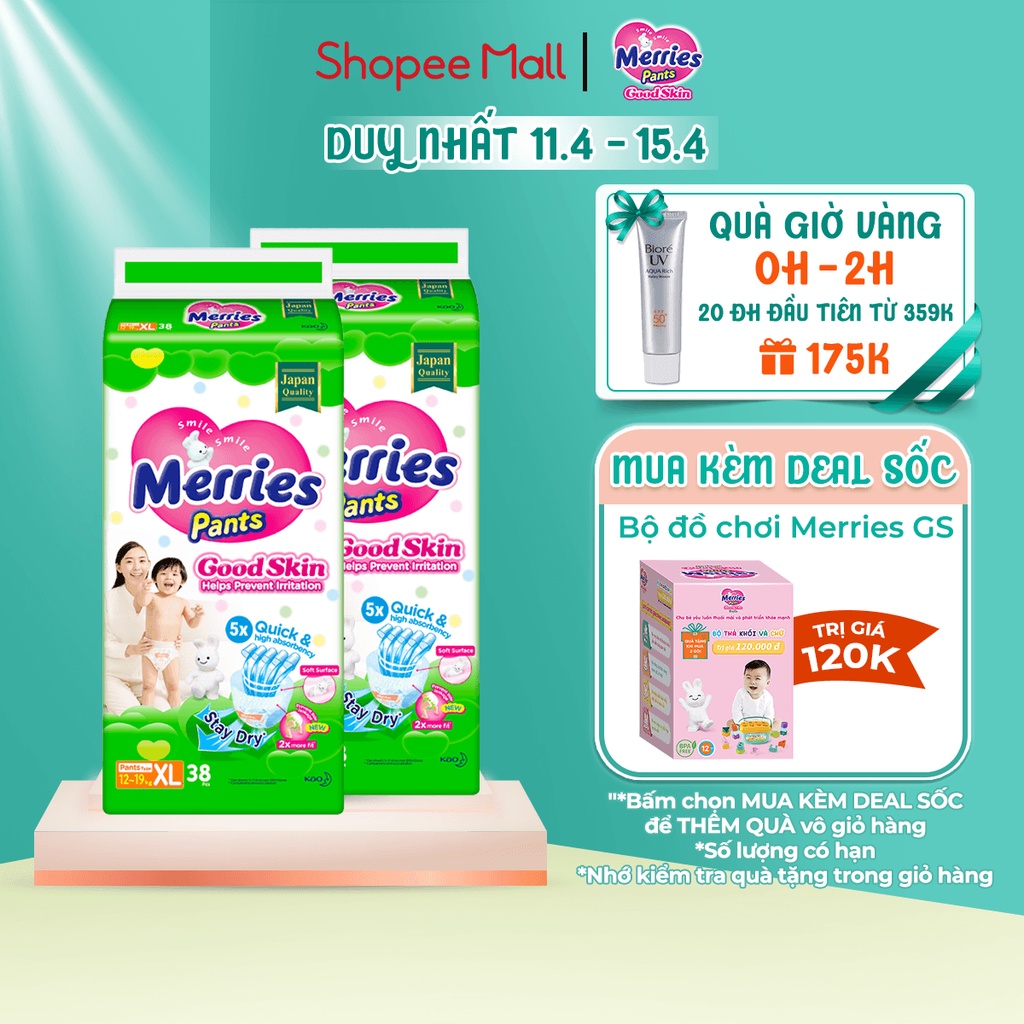Combo 2 Tã quần Merries Goodskin đủ size M50/L44/XL38/XXL28