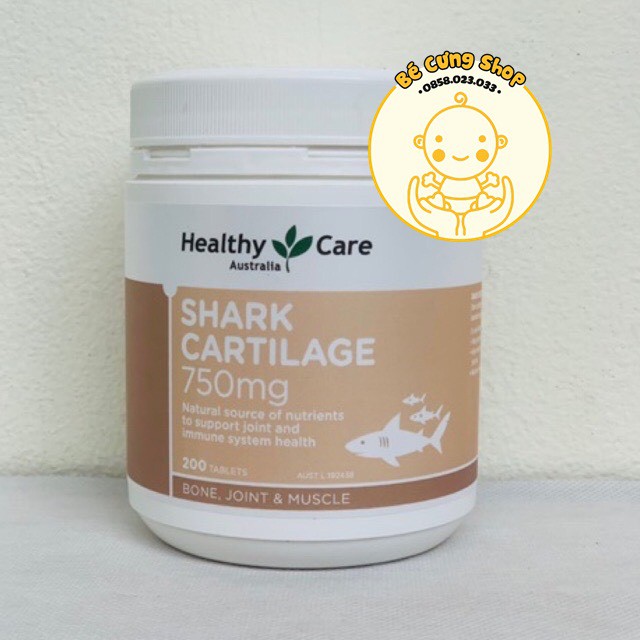 Viên uống Shark Cartilage 750mg Sụn Vi Cá Mập Healthy Care 200 viên - Hỗ trợ xương khớp