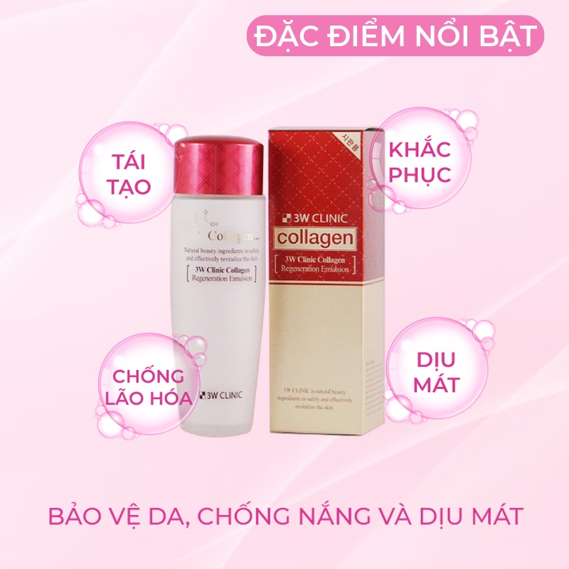 Sữa Dưỡng Trắng Da Săn Chắc Chống Lão Hóa 3W CLINIC Hàn Quốc Chiết Xuất Từ Collagen Nngăn Ngừa Lão Hóa &amp; Sáng Da 150ml