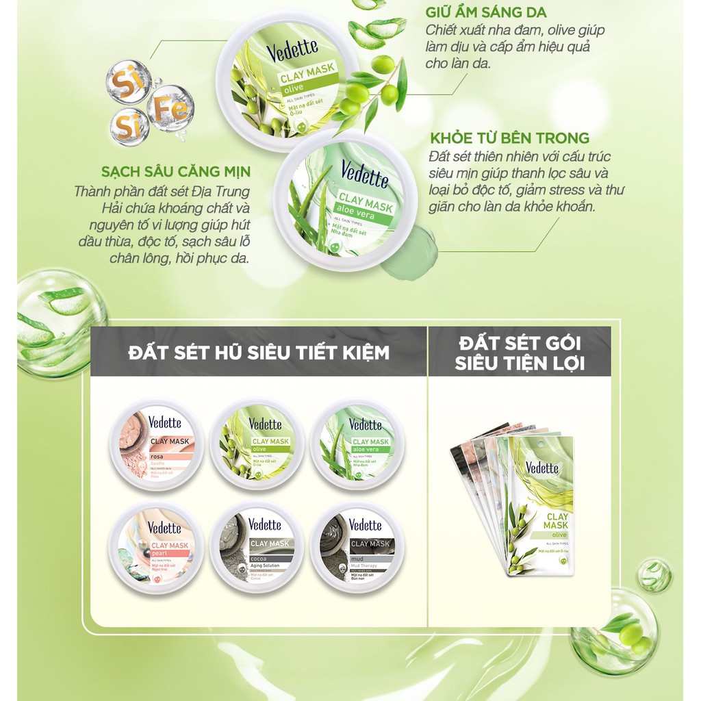 Combo 6 Mặt nạ đất sét sạch sâu dịu nhẹ Ngọc Trai Vedette Clay Mask Pearl 12g (Gói)
