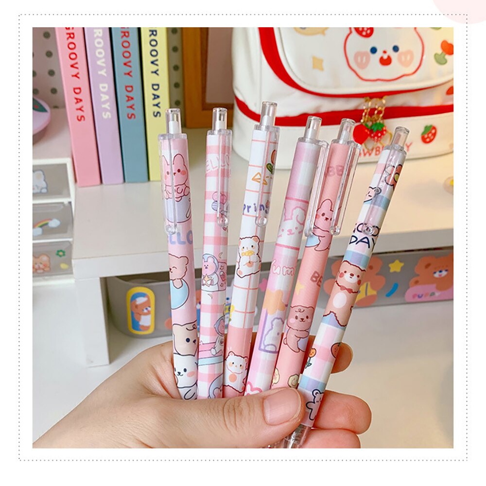 Set 6 bút bi mực đen kiểu dáng hoạt hình cỡ ngòi 0.5mm