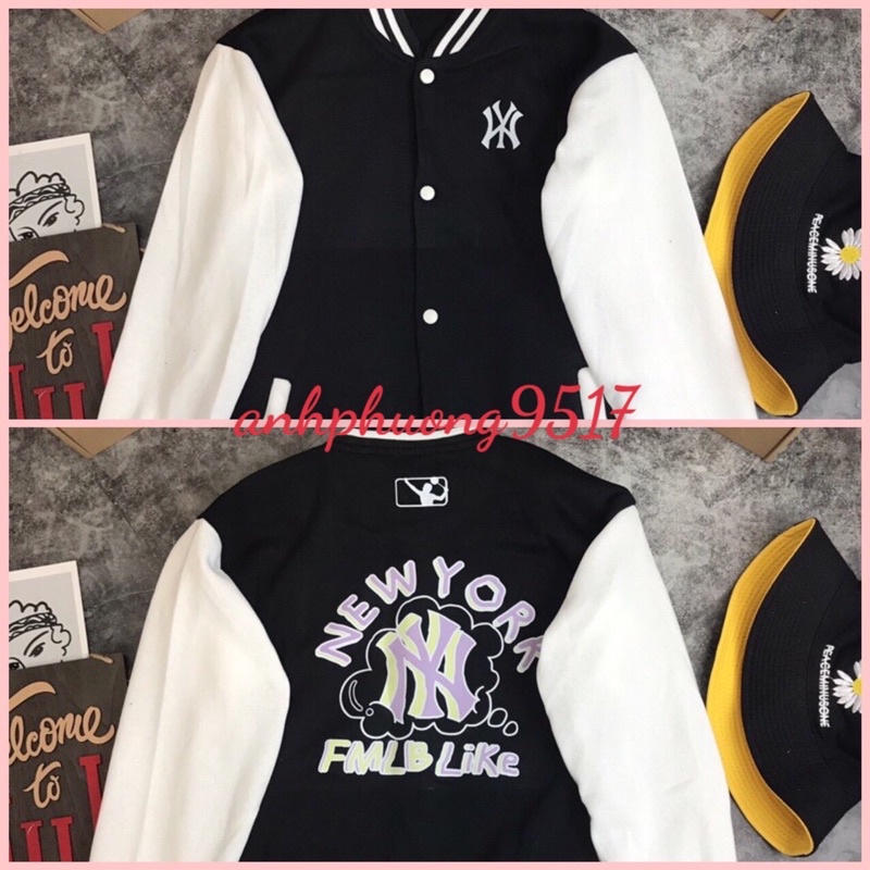 Áo khoác bomber N.YMbikeChất nỉ cottonhàng 1 lớp cổ, tay áo và gấu áo có bo dệt xịnfreesize 55kgphong cách hàn quốc