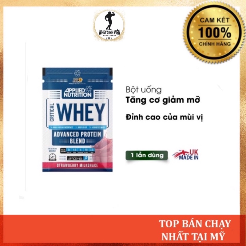 Bột Whey Sample Applied Nutrition Critical tập trung tăng cơ, giảm mỡ