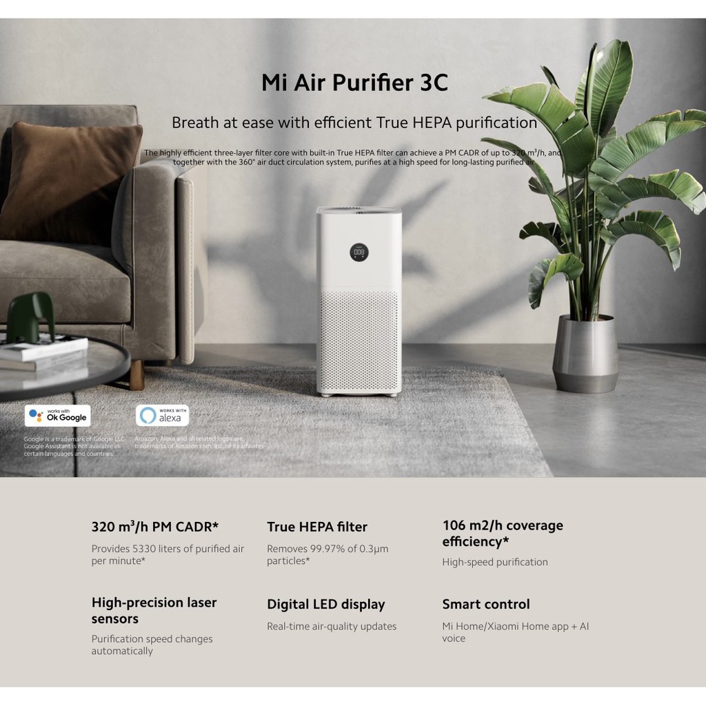 Máy lọc không khí Xiaomi Mi Air Purifier 3C 3H 320m³/h 35m² FCADR 60m³/h Bản Quốc Tế BH 12 tháng