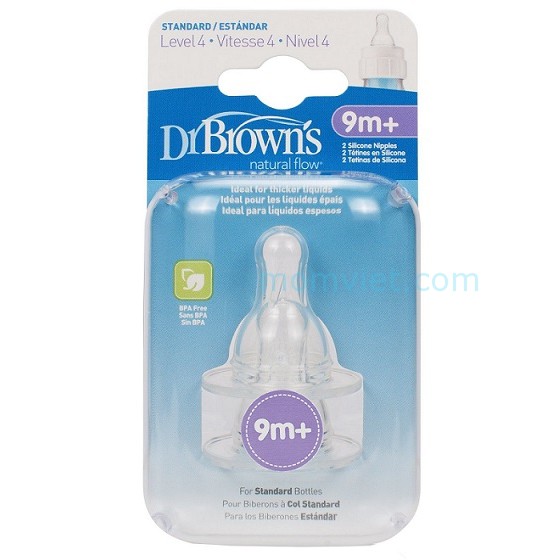 🔇[Chính Hãng] HỘP 2 NÚM TY SILICONE DR.BROWN'S CỔ THƯỜNG LEVEL 1-2-3-4- ycut (núm ti cổ hẹp)