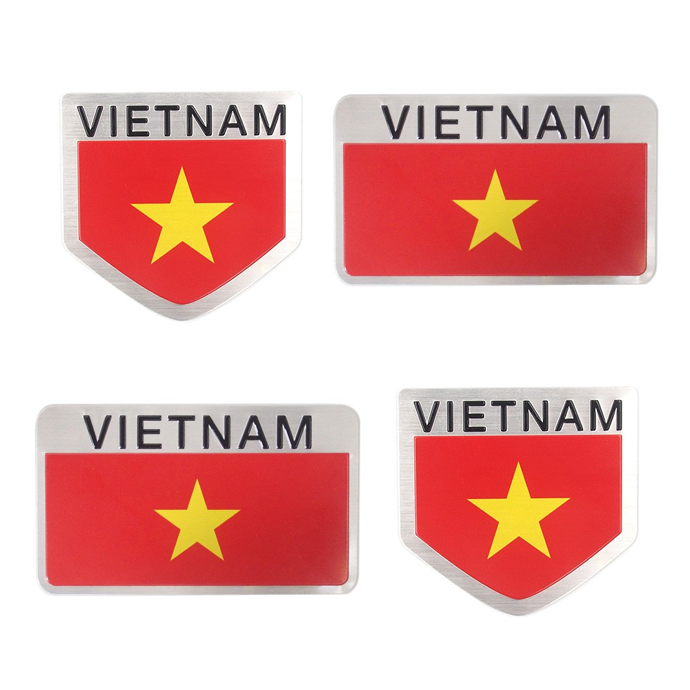 Set đặc biệt 4 sticker metal kim loại hình dán Sticker Factory - Chủ đề cờ Việt Nam chiến thắng