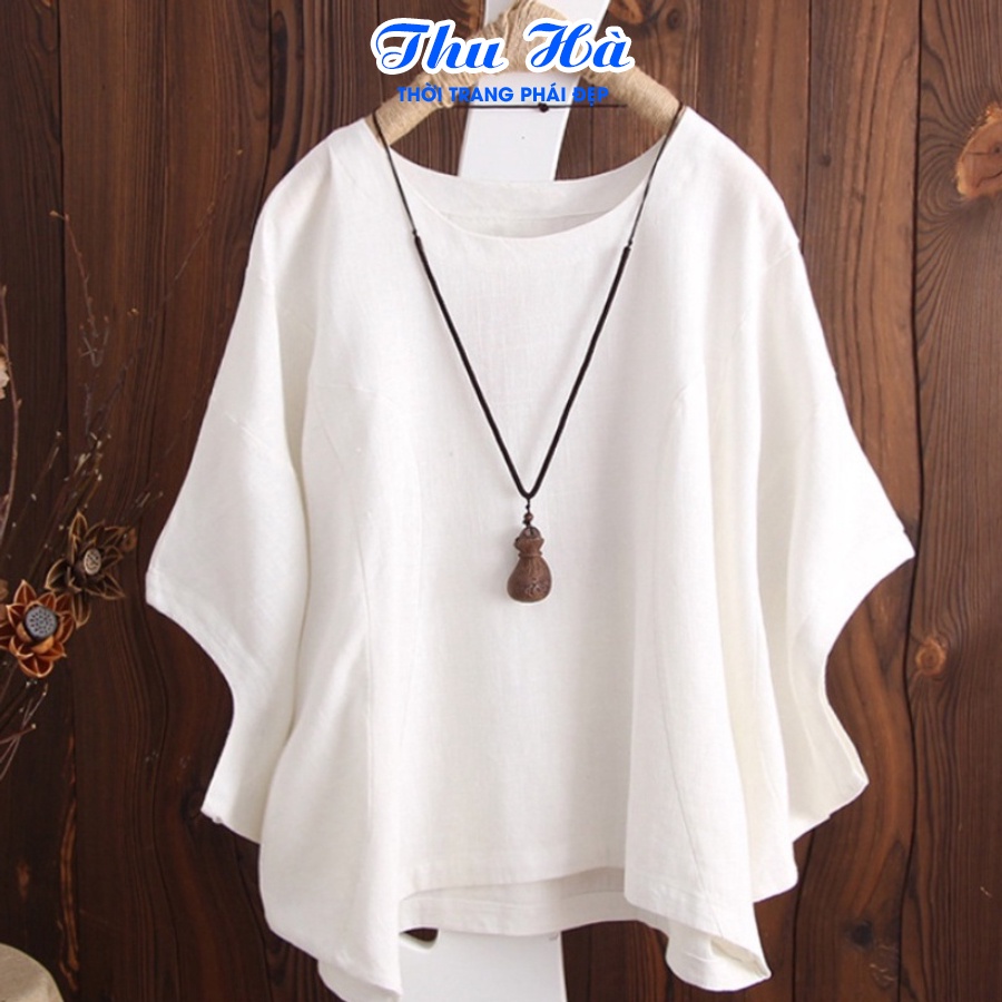 Áo cánh dơi nữ kiểu Hàn Quốc form rộng Thu Hà chất liệu đũi mềm mát đủ size từ 40 đến 98kg AKH.36
