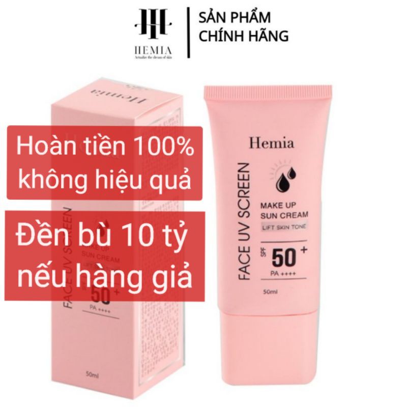 💥Chính Hãng💥 Kem Chống Nắng Hemia SPF 50+ Trắng Da Nâng Tone Makeup Da Không Nhờn Dính Bóng Dầu Hàn Quốc