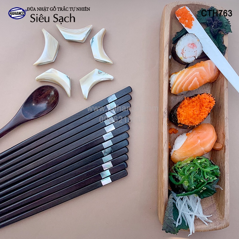 Đũa Nhật gỗ trắc đầu khảm xà cừ ốc biển (10 đôi) đũa xuất Nhật - CTH763