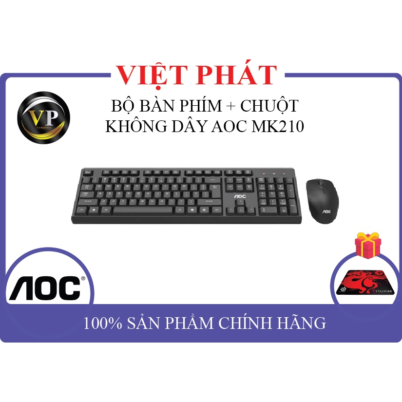 BỘ BÀN PHÍM + CHUỘT KHÔNG DÂY AOC MK210 CHÍNH HÃNG + KM TẤM LÓT CHUỘT