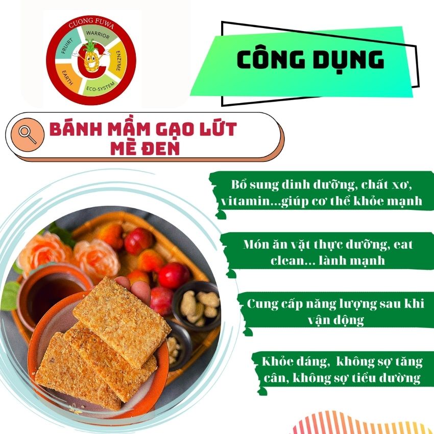 Bánh mầm gạo lứt thực dưỡng ăn kiêng CÔ GÁI BH.NONG, thuần tự nhiên, tốt cho người Tiểu đường - Hộp 210g