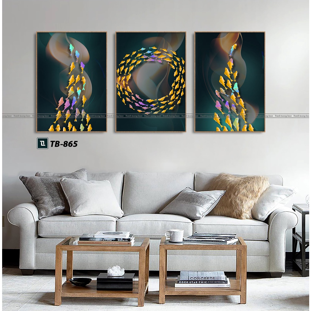 Set 3 tranh canvas phong thủy cá vàng giá chỉ 300k