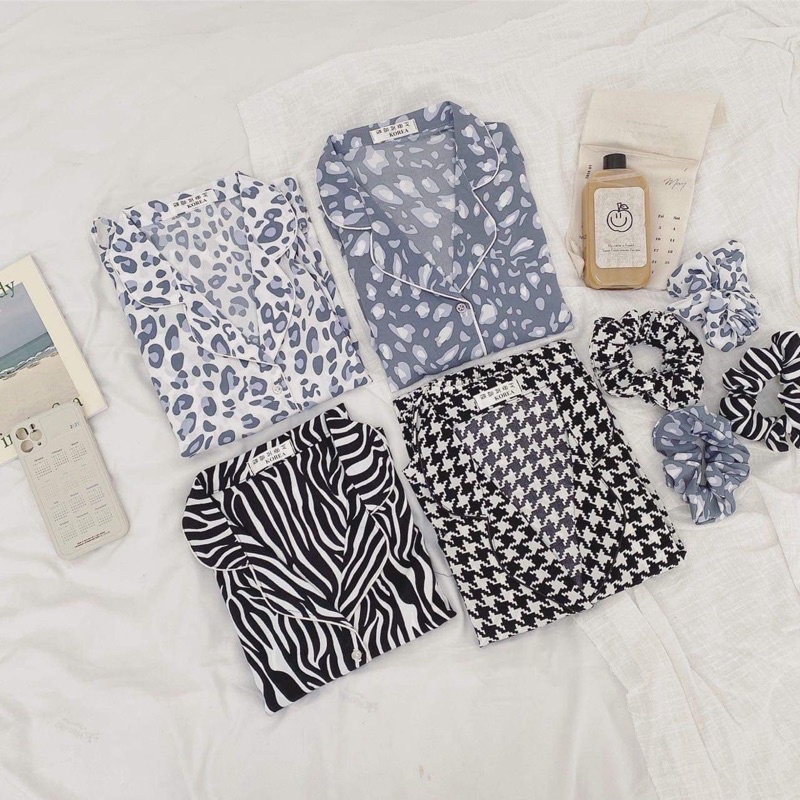 [cSALE XẢ] Set Pijama họa tiết kèm scrunchies - Bộ mặc nhà đáng yêu | BigBuy360 - bigbuy360.vn
