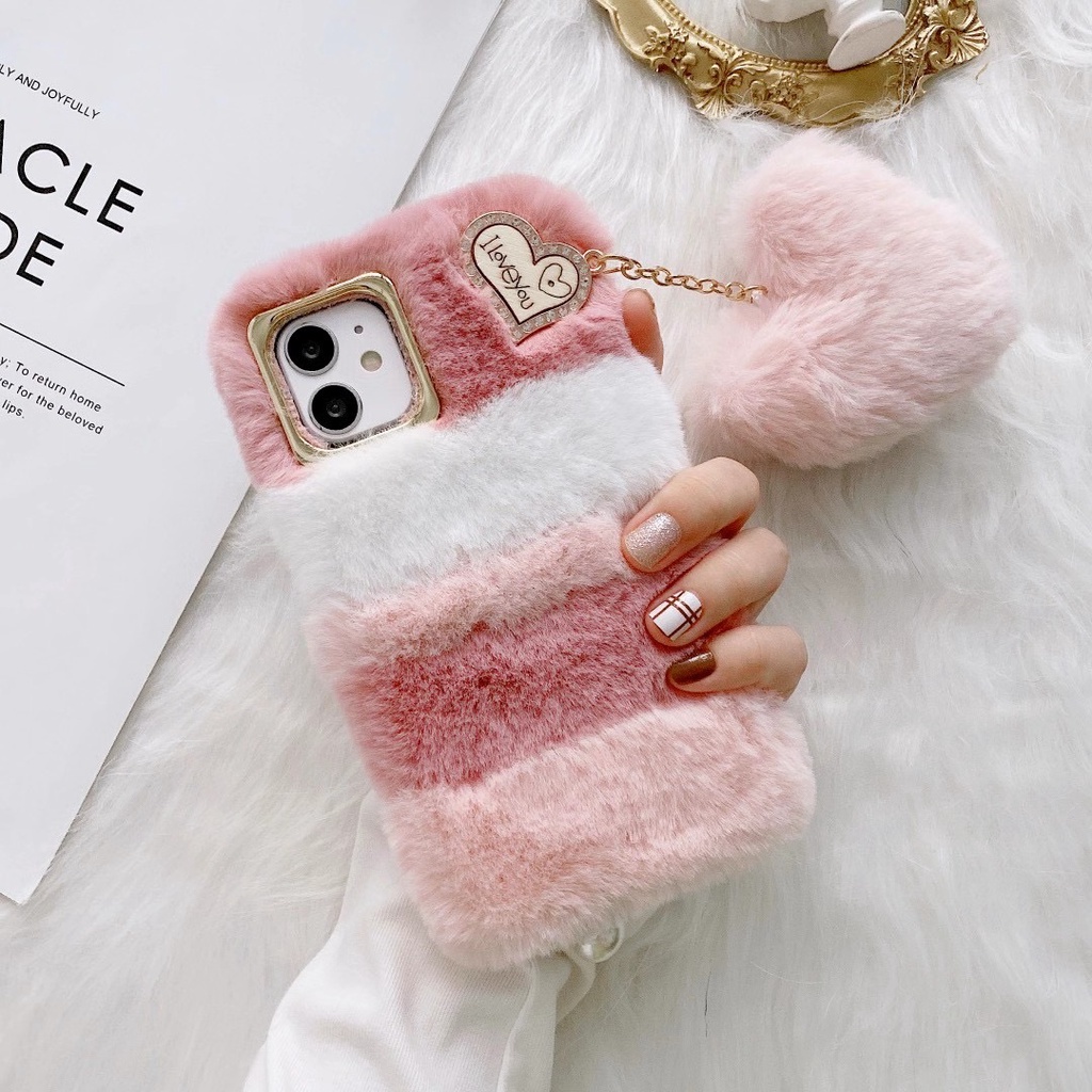 Soft Plush Case iPhone 12 12 Pro 12 Pro Max Pink Girl loving TPU Casing 11 Pro Max 7 8 Plus Sweet Heart Hanging Case X XS XR XS MAX Fashion Casing Comfortable Phone Cover