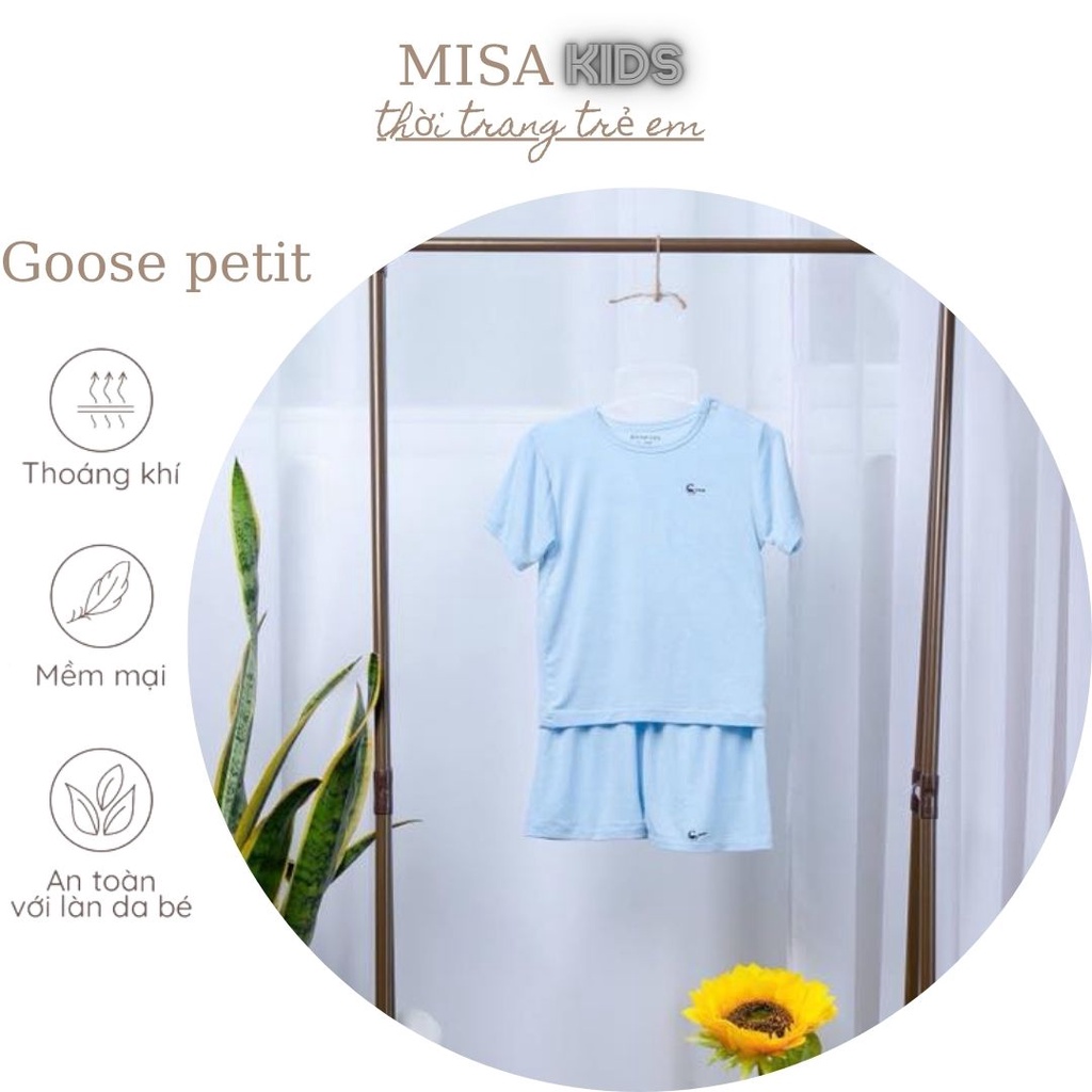 Thanh lý bộ cộc Goose petit màu xanh dương size 6-8kg, bộ cộc cài vai chất mềm mịn mát co giãn 4 chiều thám hút tốt