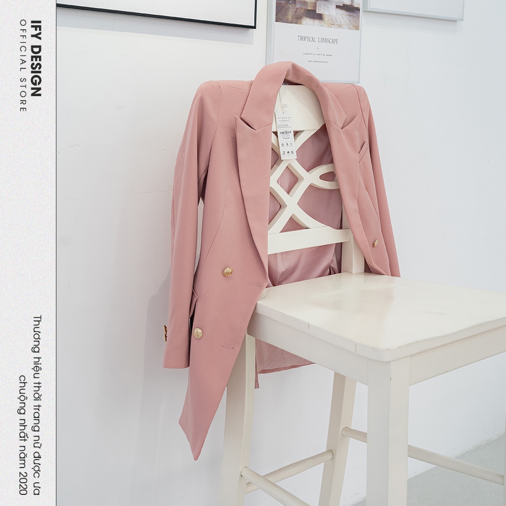 Áo khoác Vest Nữ màu Hồng thiết kế 2 nắp túi IFY Design FS81A