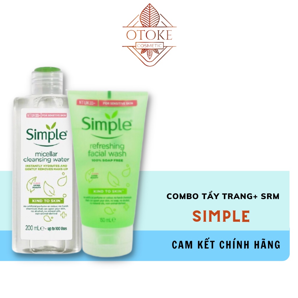 Combo 2 SIMPLE Nước Tẩy Trang Micellar Water 200ml + Sữa Rửa Mặt Dịu Nhẹ Refreshing Facial Wash 150ml