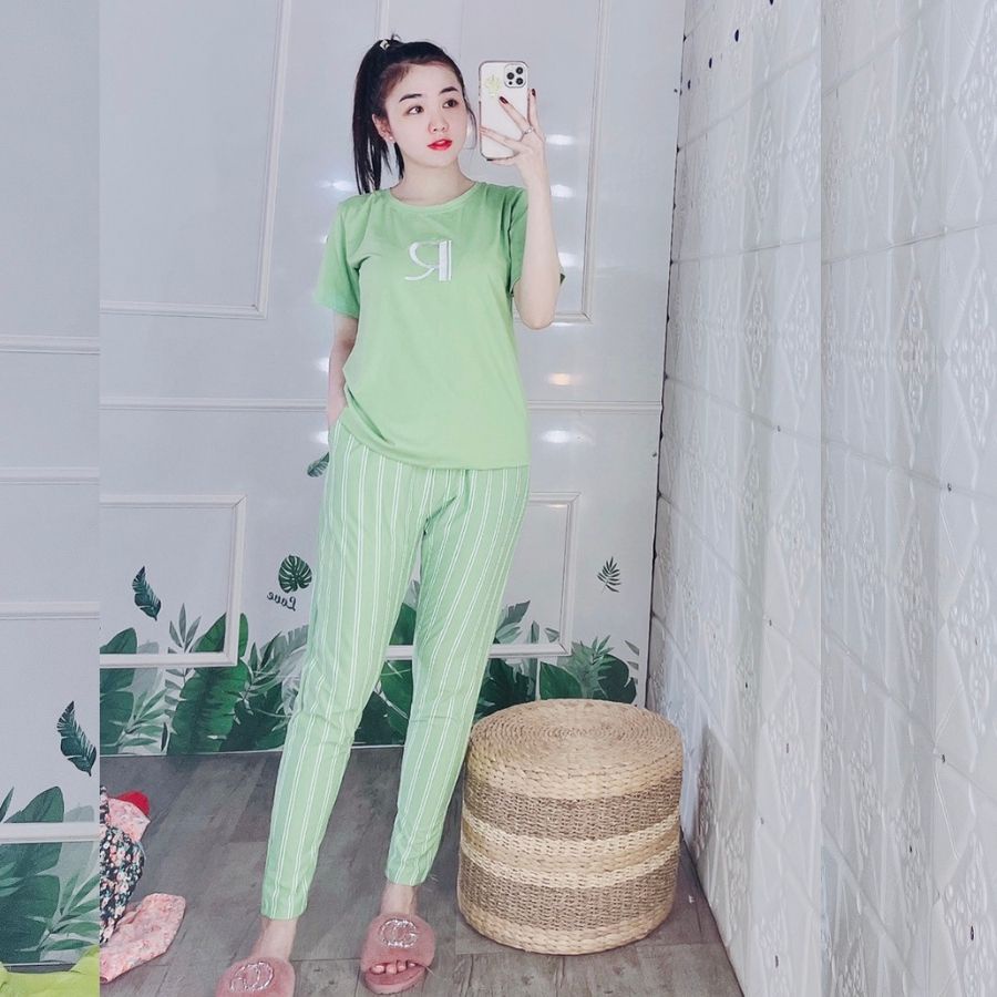 Đồ bộ nữ đồ mặc nhà ESHOP quần dài tay ngắn trung niên bigsize dễ thương mùa hè đi chơi sang trọng mặc ngủ DB16
