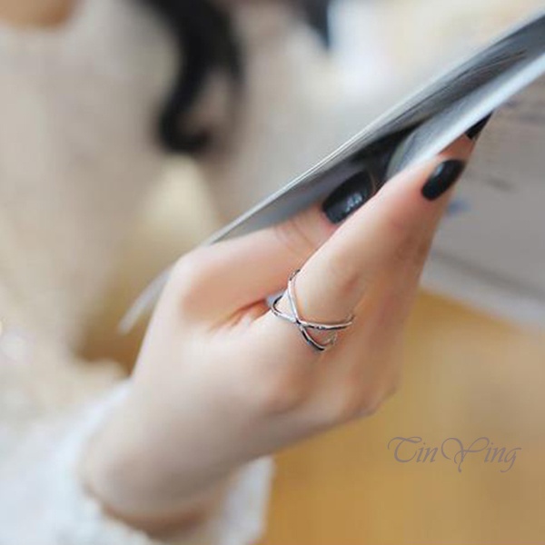 GETNOIVAS Nhẫn Hở Hình Chữ X Thiết Kế Ba Chiều Bằng Hợp Kim Thời Trang Cho Nữ