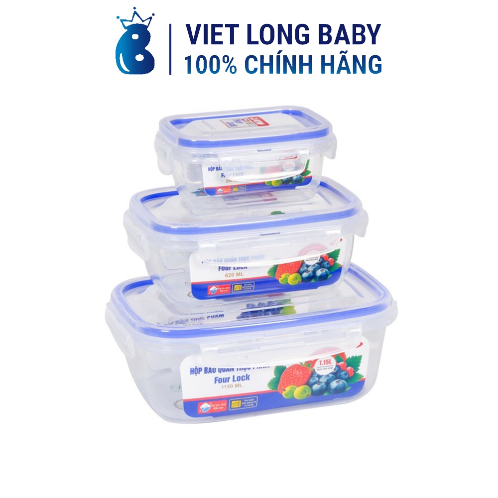 Bộ 3 Hộp Thực Phẩm Song Long 2508 (Không BPA) Có Khóa 4 Chiều