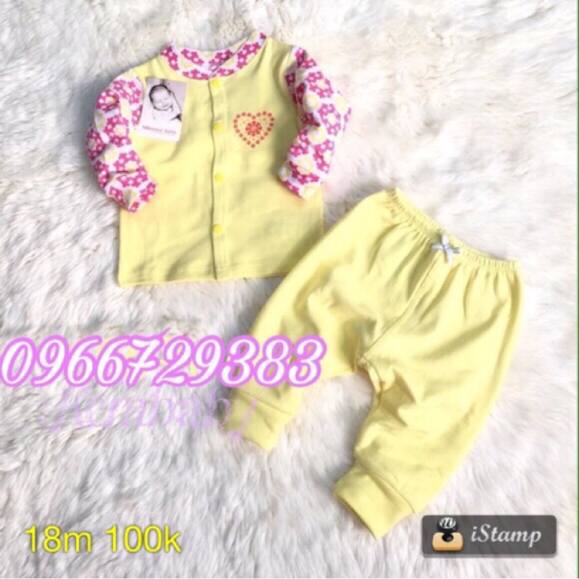 Bộ cotton zip cài giữa Momma