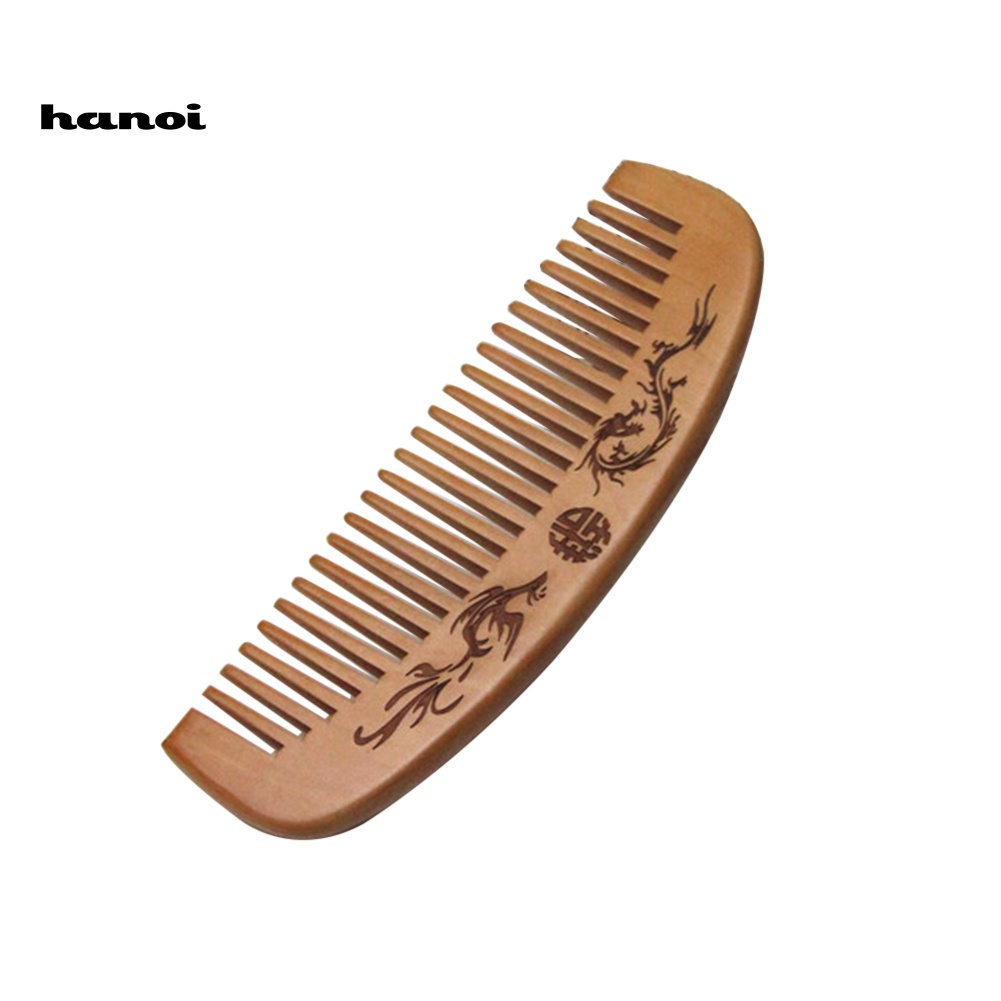Lược Gỗ Đào Khắc Họa Tiết Rồng Phượng Chống Tĩnh Điện Mát Xa Da Đầu
