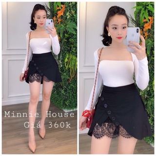Set áo thun tay dài + chân váy phối ren