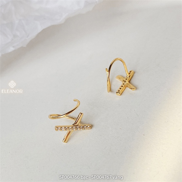 Bông tai nữ chữ X Eleanor Accessories nhỏ xinh đính đá phối vòng cung phụ kiện trang sức 4766