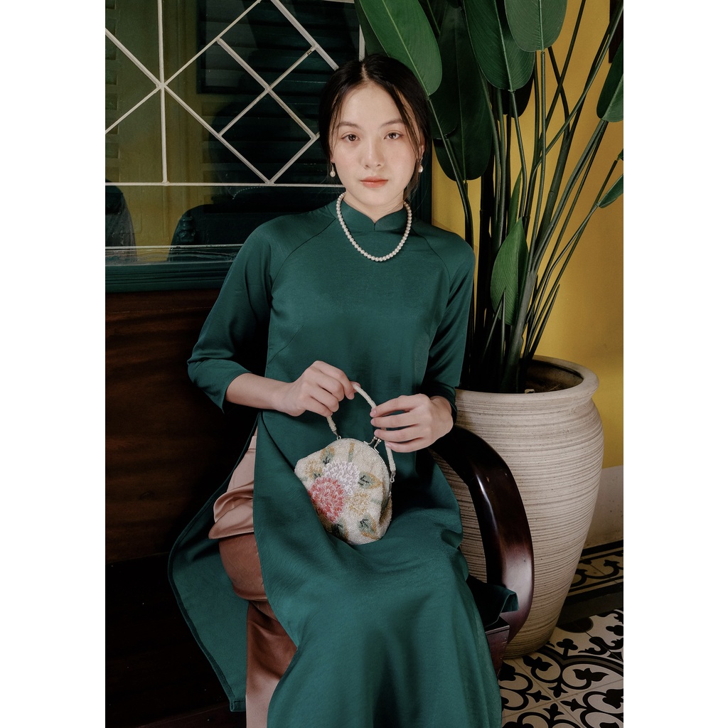 Set Áo dài Rosemary tây thi xanh lá đậm