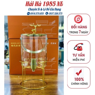 Bình thủy tinh đựng nước chịu nhiệt cao cấp mạ vàng, có vòi rót nước, đế kim loại không .