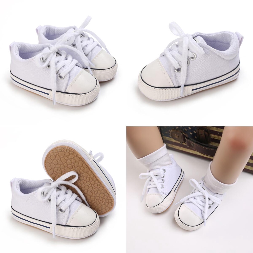Giày Thể Thao Dây Rút Màu Trắng Thoáng Khí Chống Đá Cho Bé 0-12 Tháng Tuổi Mới