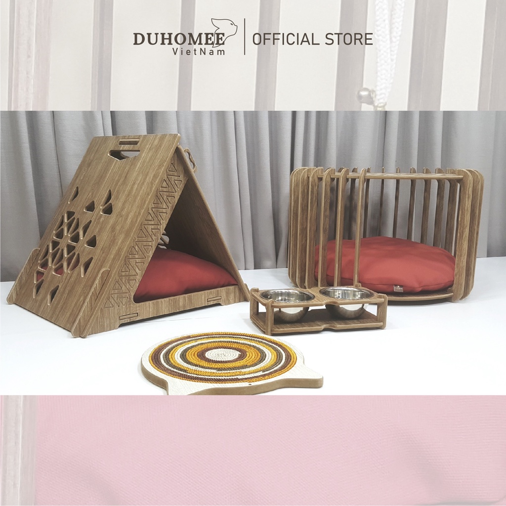 Nhà thú cưng gỗ lắp ghép kèm đệm dành cho thú cưng chó mèo sang trọng | Nhà giam 2 tầng CATCA