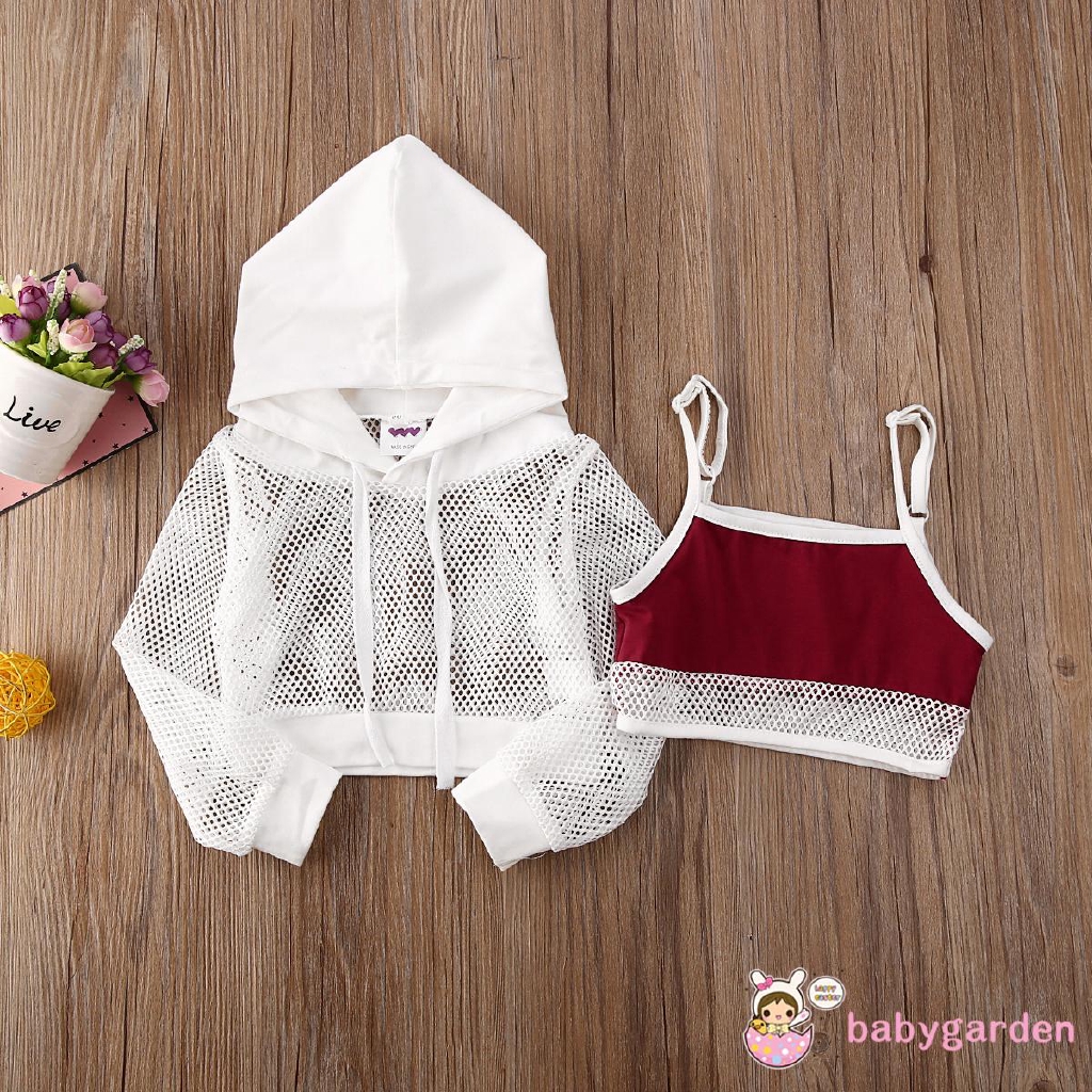 Set Áo Croptop Phối Lưới+Quần Dài Cho Bé Gái